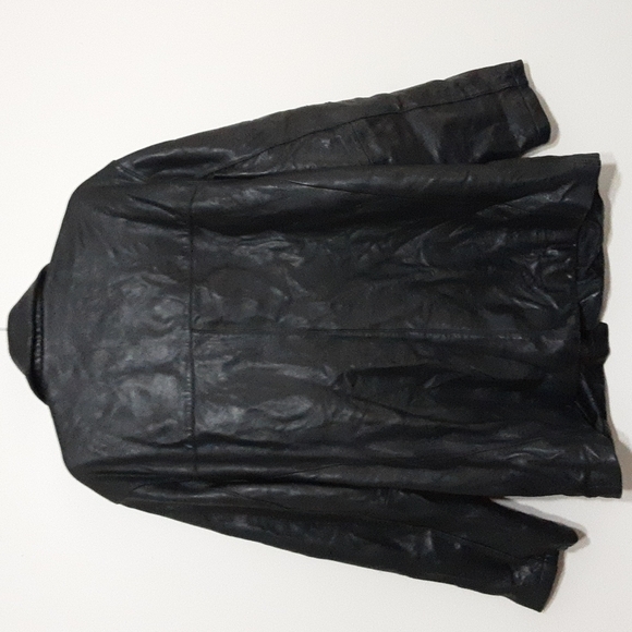 Perry Ellis men leather jacket pea coat in size L y2k black button down winter - Picture 6 of 7